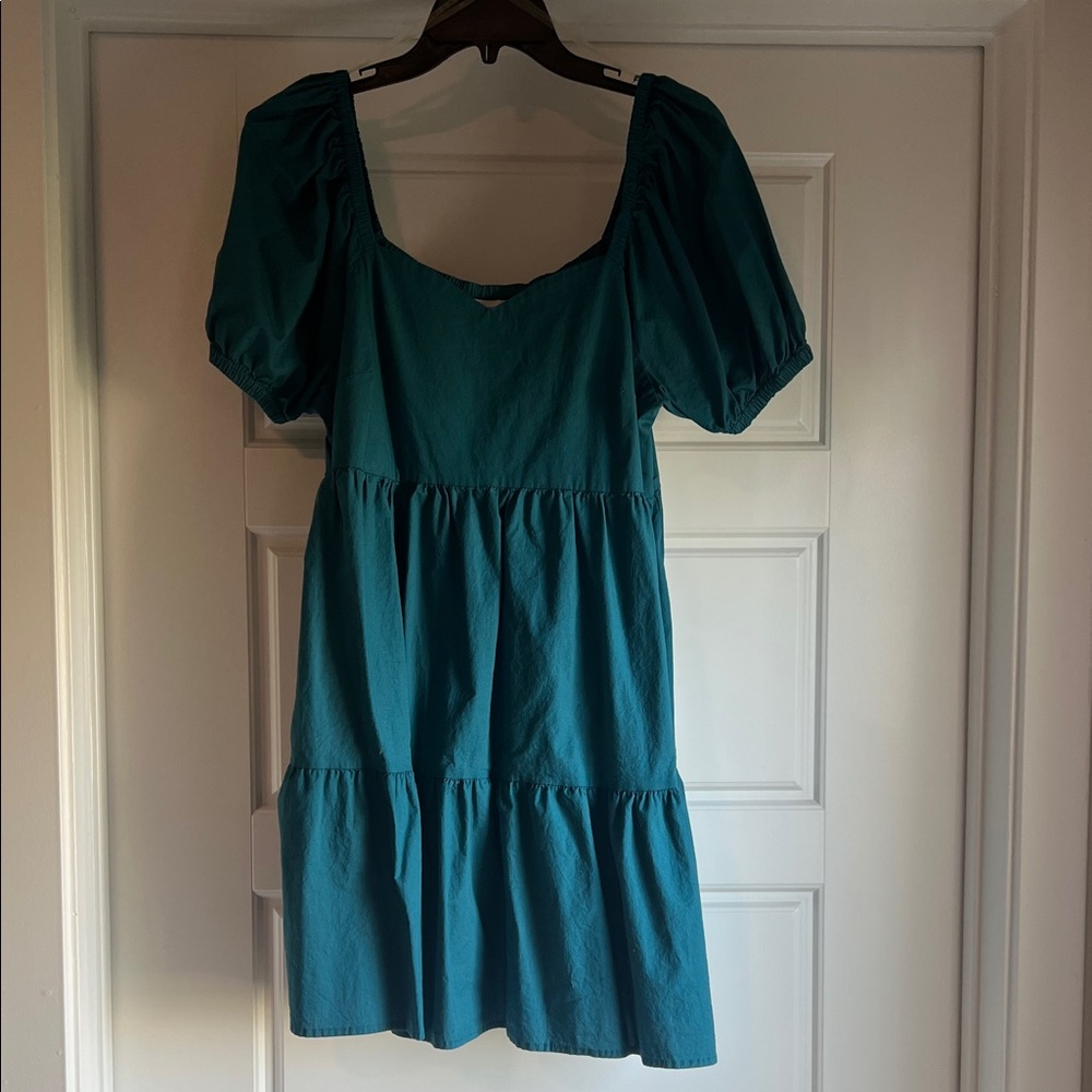 Teal Puff Sleeve Dress